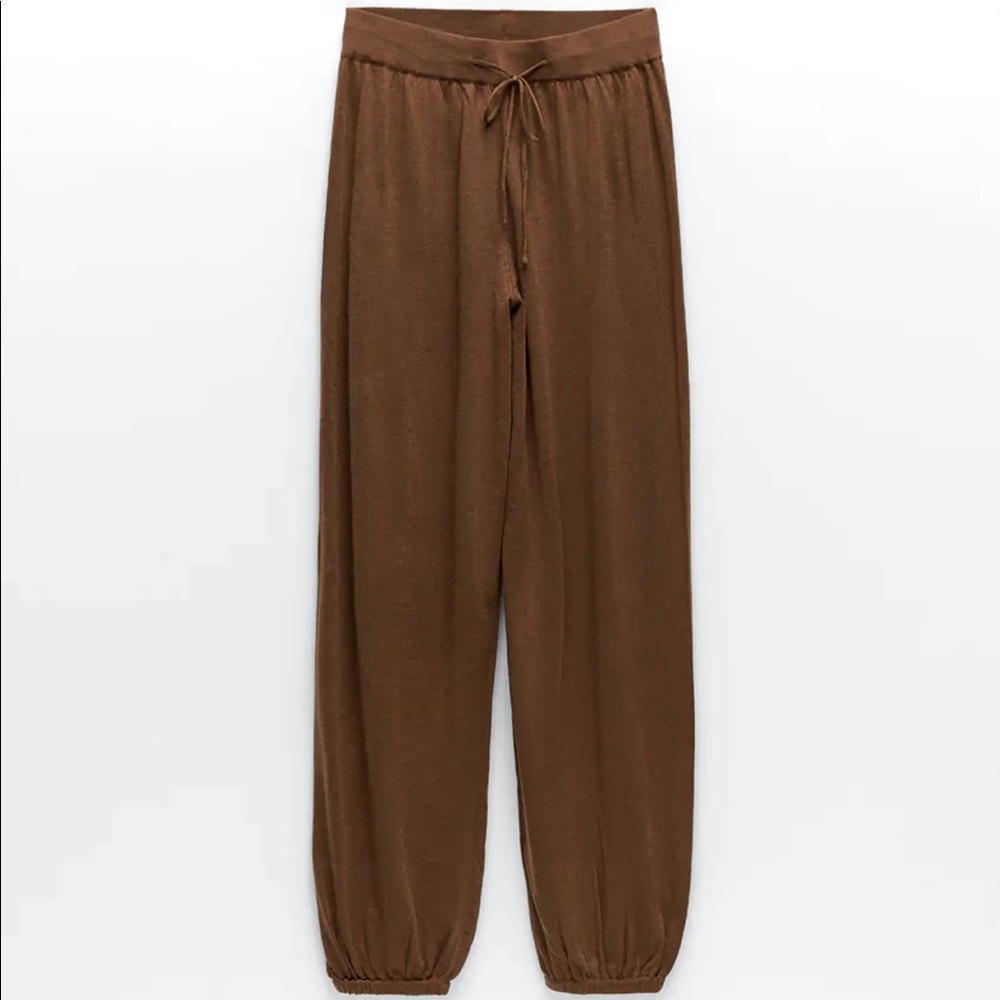 Zara flowy knit pants brown NWT